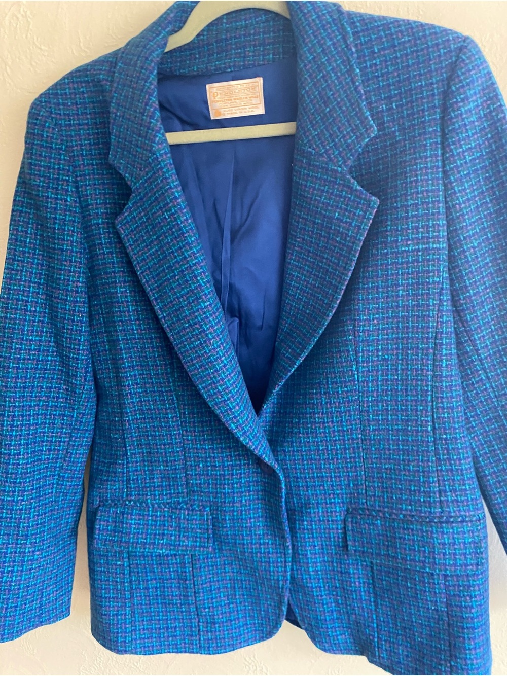 Vintage Pendleton Blue & Teal Tweed Women's Blazer
